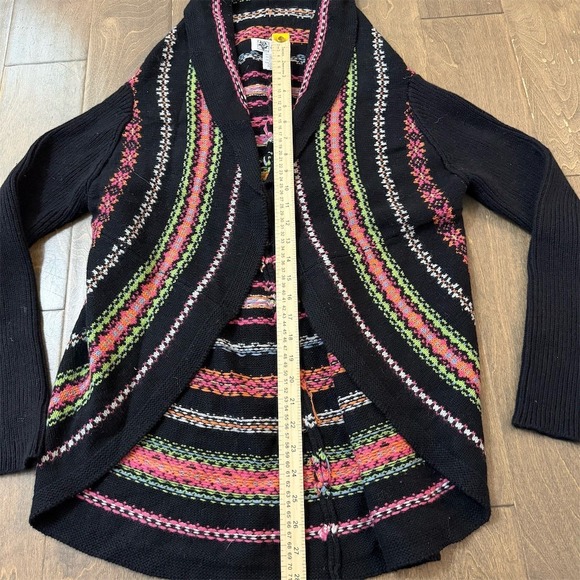 Cotton Country Cardigan Sweater Womens S/P Black Fair Isle Shawl Collar - Picture 2 of 5